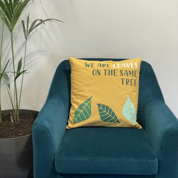 Printed Cotton Cushion Cover - We are Leaves - Yellow, Blue and Natural - Image 11