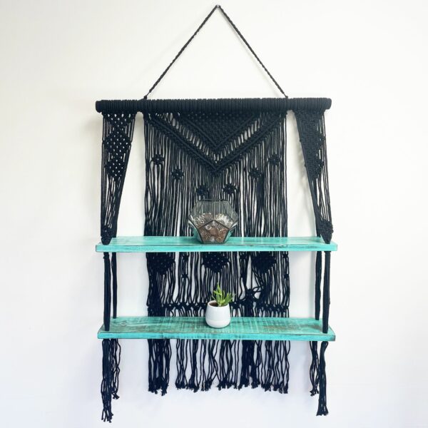 Black Macrame Hanging Shelves - Turquoise - Image 4