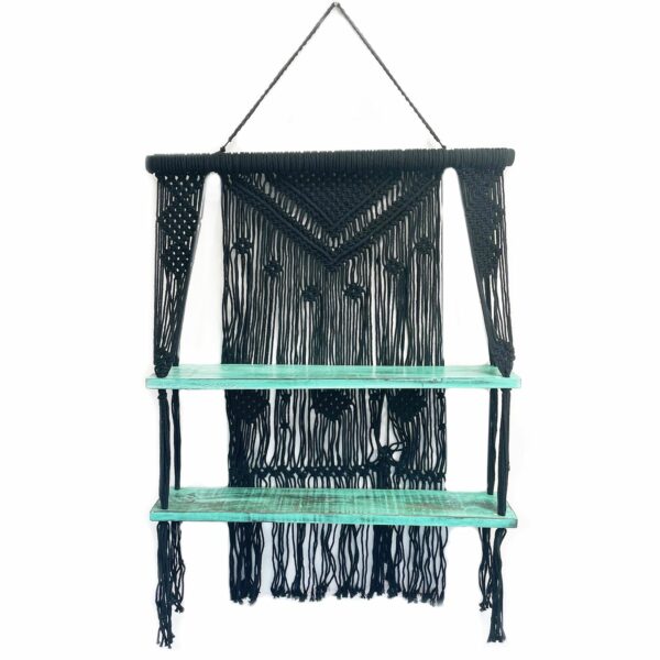 Black Macrame Hanging Shelves - Turquoise - Image 5