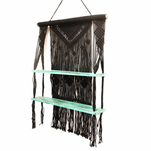 Black Macrame Hanging Shelves - Turquoise - Image 7