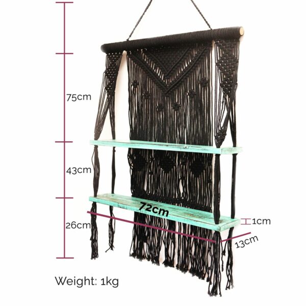 Black Macrame Hanging Shelves - Turquoise - Image 8
