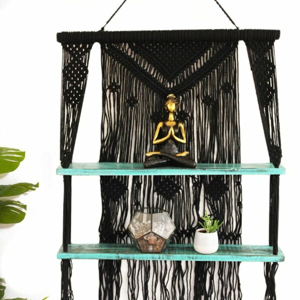 Black Macrame Hanging Shelves - Turquoise - Image 9
