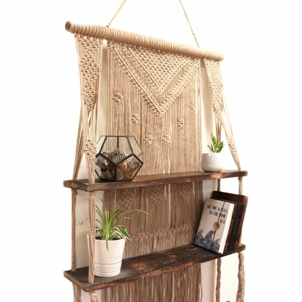 Brown Macrame Hanging Shelves - Brown - Image 2
