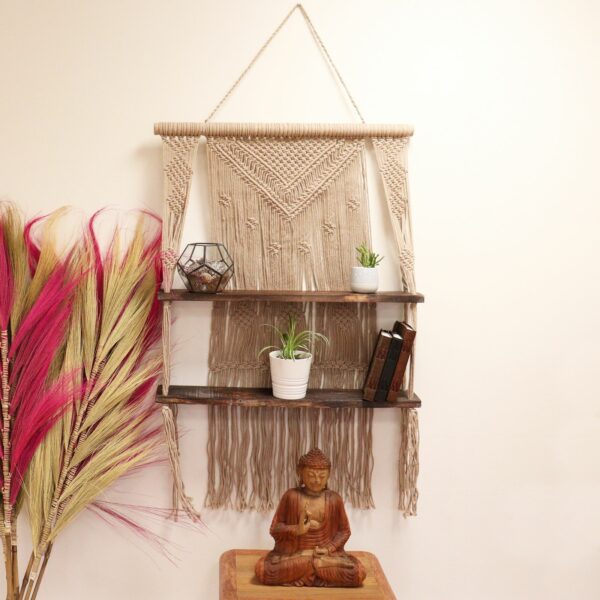 Brown Macrame Hanging Shelves - Brown - Image 3