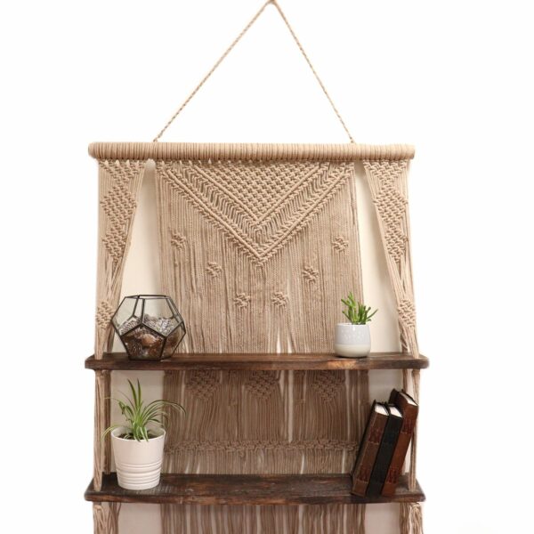 Brown Macrame Hanging Shelves - Brown - Image 4