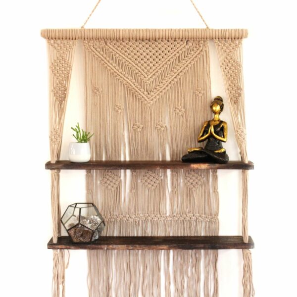 Brown Macrame Hanging Shelves - Brown - Image 5