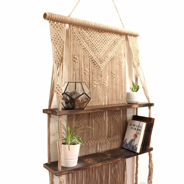 Brown Macrame Hanging Shelves - Brown - Image 6