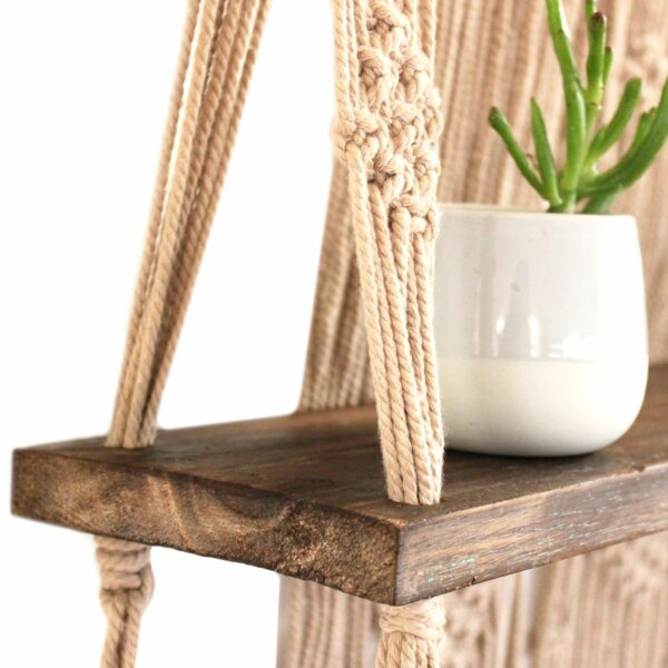 Brown Macrame Hanging Shelves - Brown - Image 7