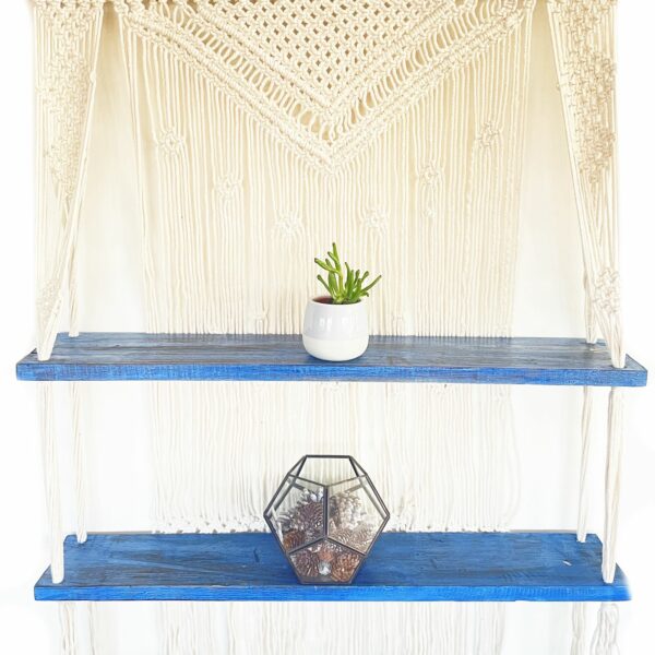 Natural Macrame Hanging Shelves - Blue - Image 2