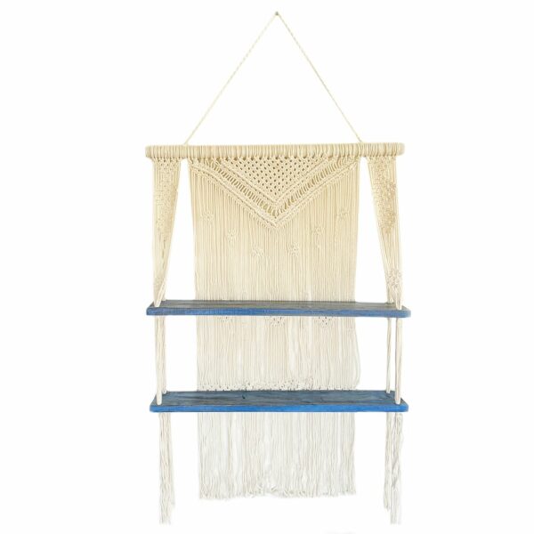 Natural Macrame Hanging Shelves - Blue - Image 3