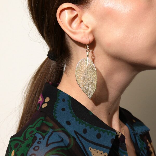 Earrings - Bravery Leaf - Gold - Image 5