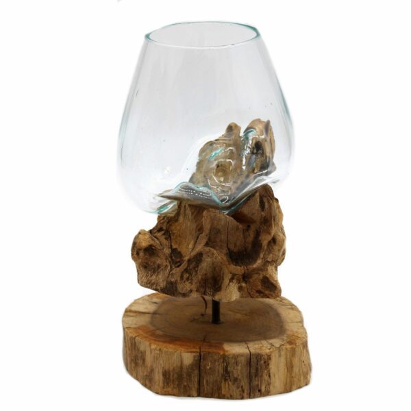 Molten Glass on Wood with Stand - Large Bowl - Image 3