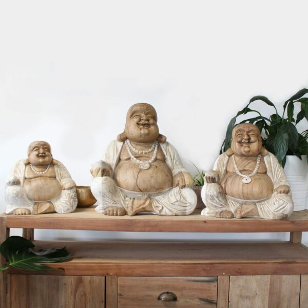 Happy Buddha - Whitewash 40cm - Image 4