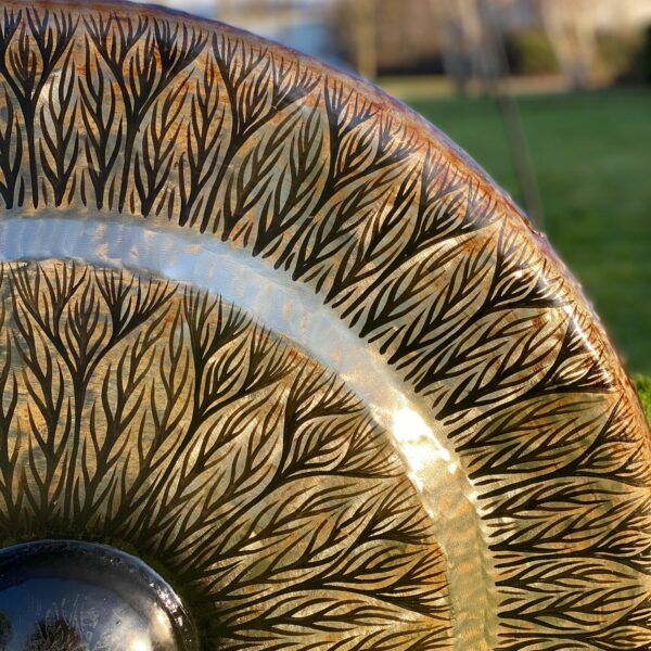 Large Gong in Brown Antique Stand - 80cm - Black - pattern - Image 2