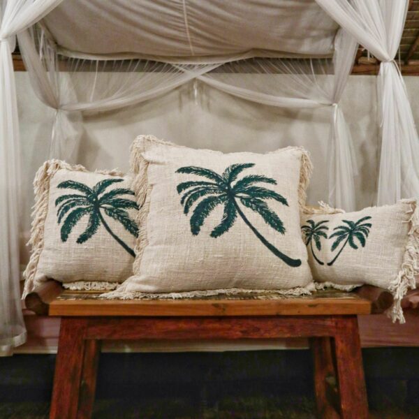 Linen Cushion Cover 60x60cm Palm Tree  with Fringe - Image 2