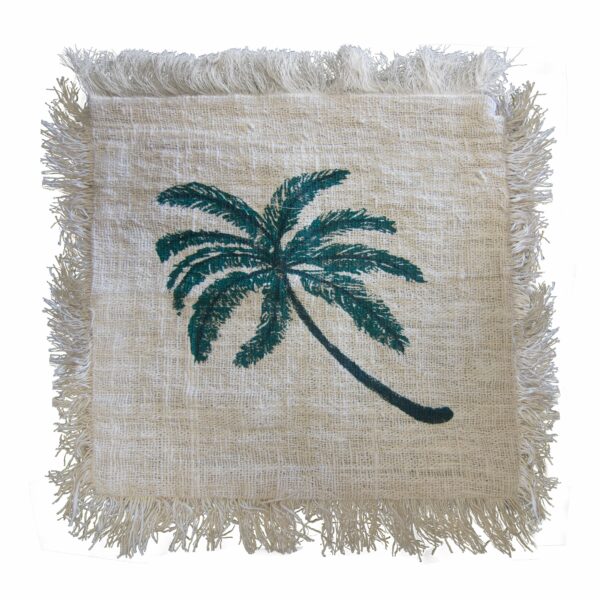 Linen Cushion Cover 60x60cm Palm Tree  with Fringe - Image 4