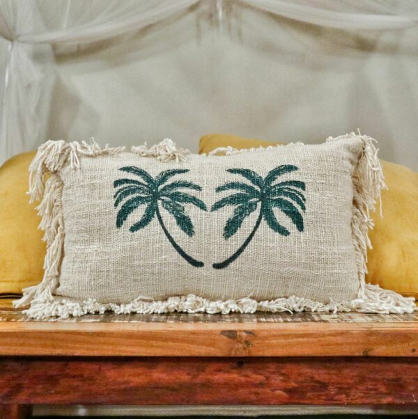 Linen Cushion Cover 30x50cm Palm Tree with Fringe - Image 3