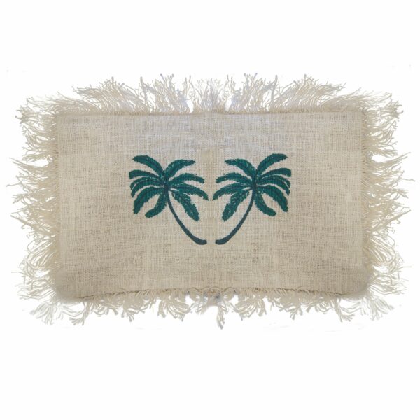 Linen Cushion Cover 30x50cm Palm Tree with Fringe - Image 4