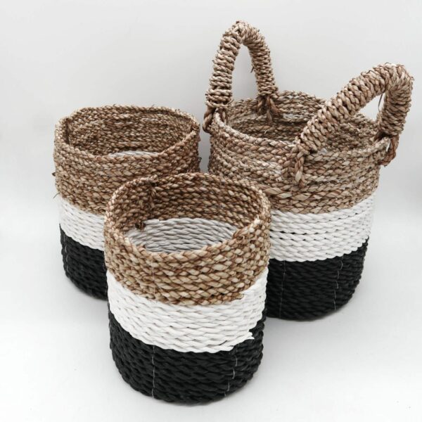 Seagrass Basket Set - Dark Grey / White / Natural - Image 3