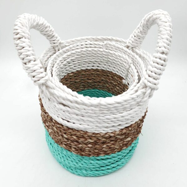 Seagrass Basket Set - Green / Natural / White - Image 2
