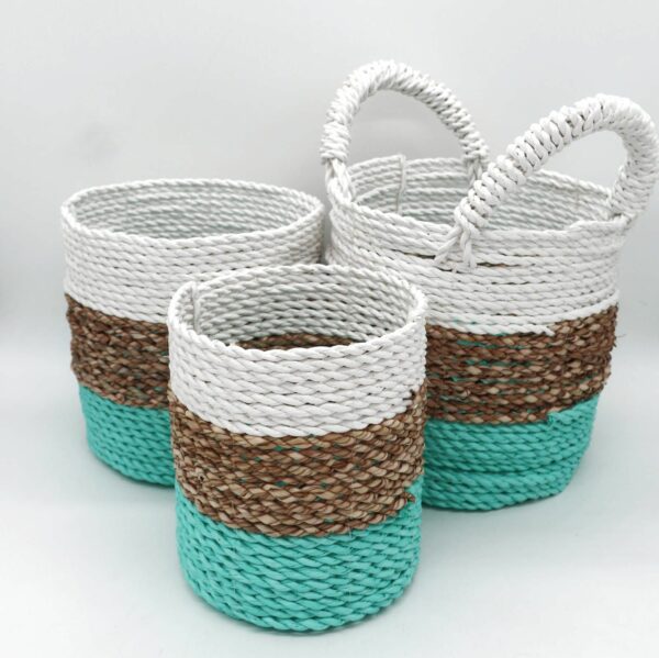 Seagrass Basket Set - Green / Natural / White - Image 3
