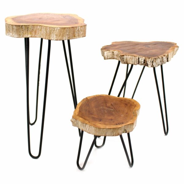 Set of 3 Gamal Wood Plant Stands - Whitewash - Image 5