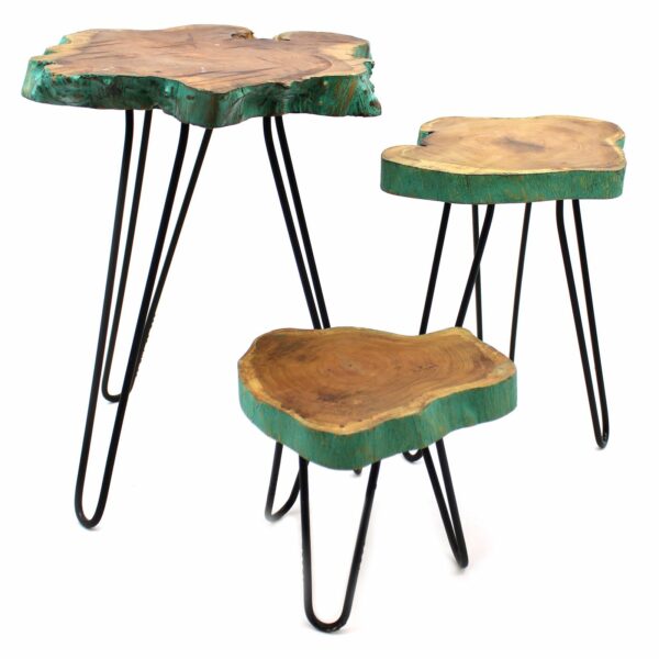 Set of 3 Gamal Wood Plant Stands - Greenwash - Image 6