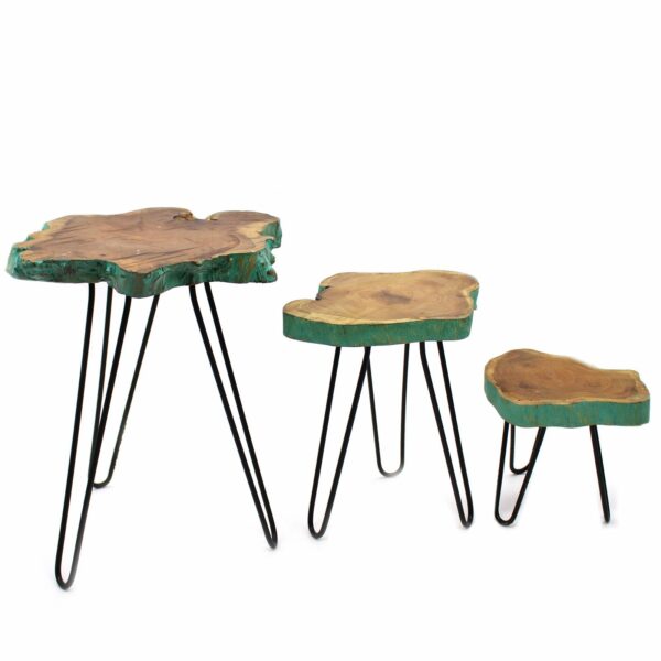 Set of 3 Gamal Wood Plant Stands - Greenwash - Image 7