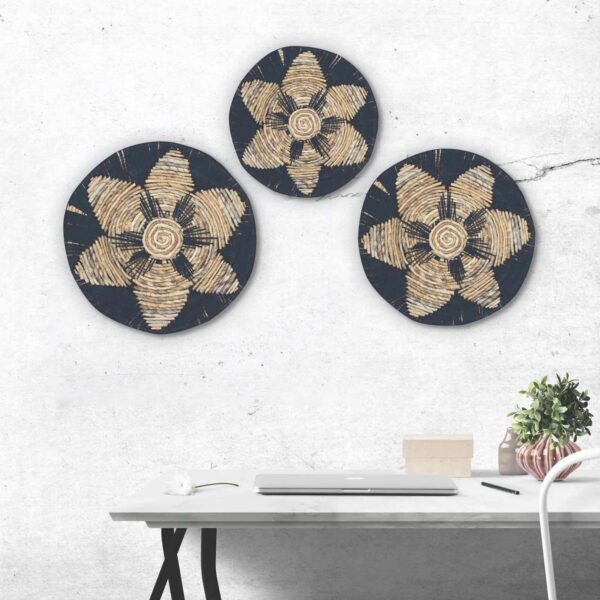 Set of Three Seagrass Bowls Wall Art - Black - Image 2