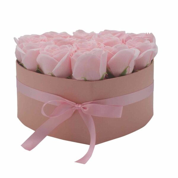Soap Flower Gift Bouquet - 13 Pink Roses - Heart - Image 2