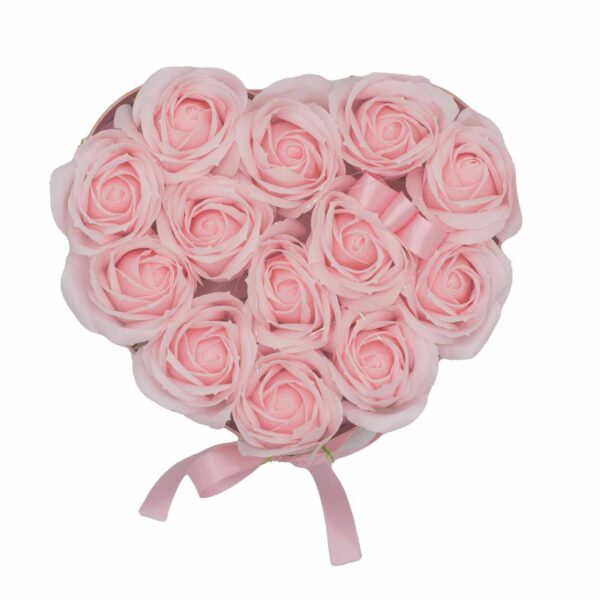 Soap Flower Gift Bouquet - 13 Pink Roses - Heart - Image 4