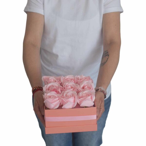 Soap Flower Gift Bouquet - 13 Pink Roses - Heart - Image 7