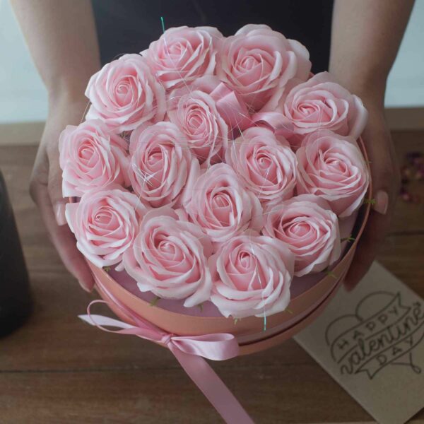 Soap Flower Gift Bouquet - 13 Pink Roses - Heart - Image 8