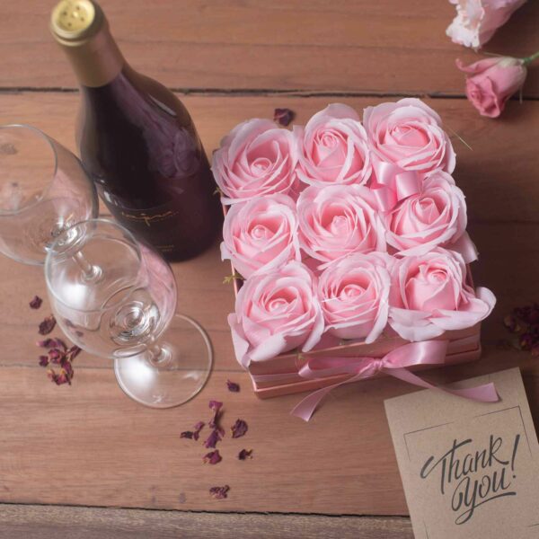 Soap Flower Gift Bouquet - 13 Pink Roses - Heart - Image 9