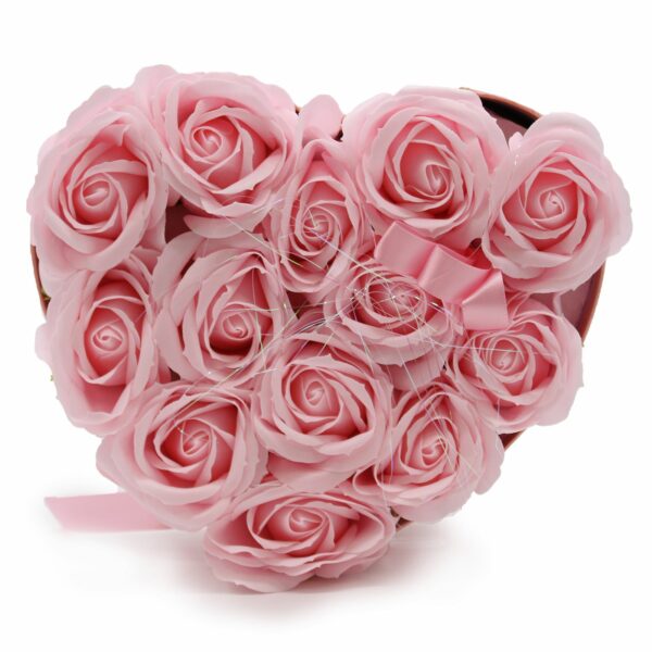 Soap Flower Gift Bouquet - 13 Pink Roses - Heart - Image 10