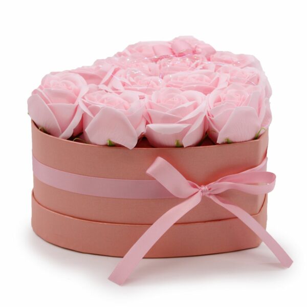 Soap Flower Gift Bouquet - 13 Pink Roses - Heart - Image 12
