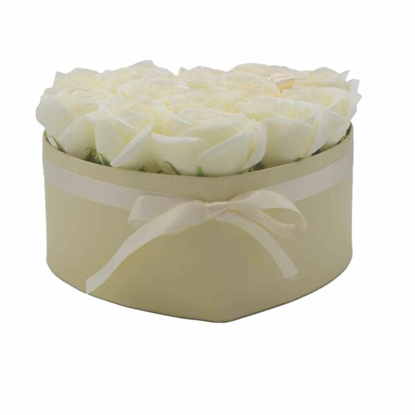 Soap Flower Gift Bouquet - 13 Cream Roses - Heart - Image 2