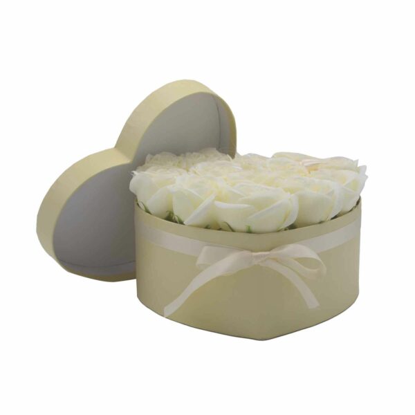 Soap Flower Gift Bouquet - 13 Cream Roses - Heart - Image 3