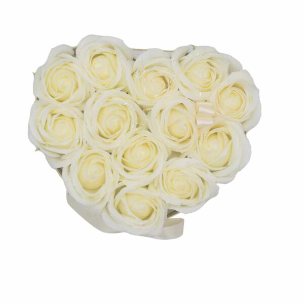Soap Flower Gift Bouquet - 13 Cream Roses - Heart - Image 4