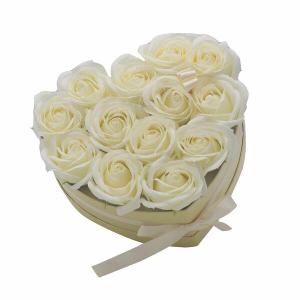 Soap Flower Gift Bouquet - 13 Cream Roses - Heart - Image 5