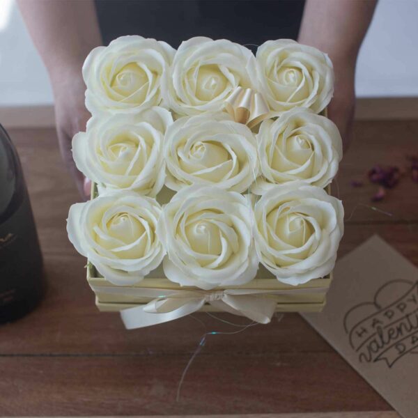 Soap Flower Gift Bouquet - 13 Cream Roses - Heart - Image 7