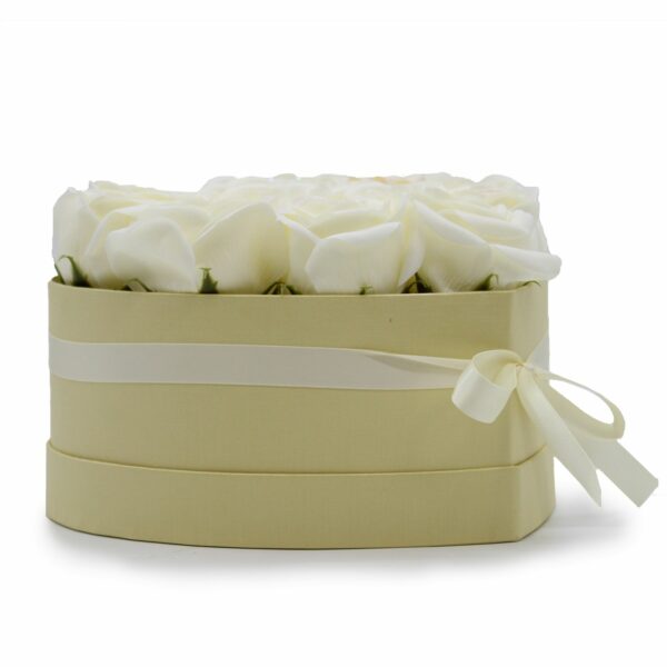Soap Flower Gift Bouquet - 13 Cream Roses - Heart - Image 9