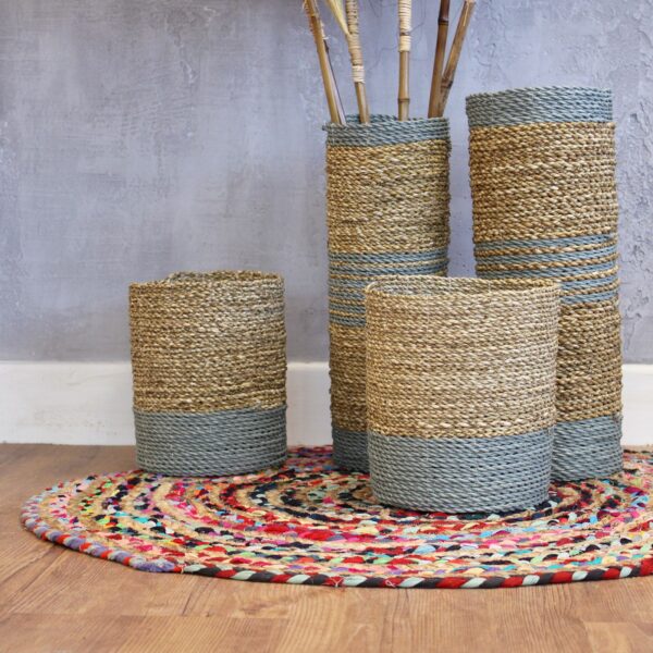 Seagrass & Abu-Abu Raffia Set - 2 Vase & 2 Bins - Image 8