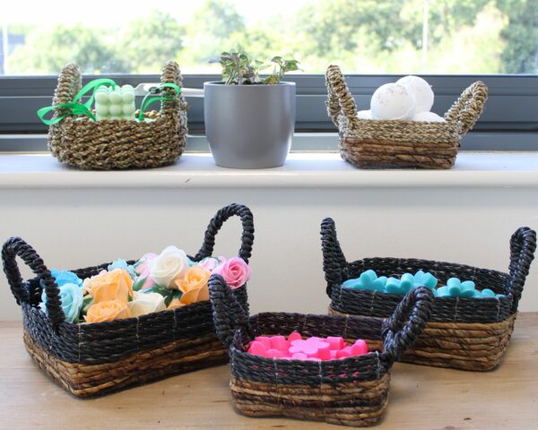 Banana Leaf & Hitam Raffia Square Basket- Set of 3 - Image 2