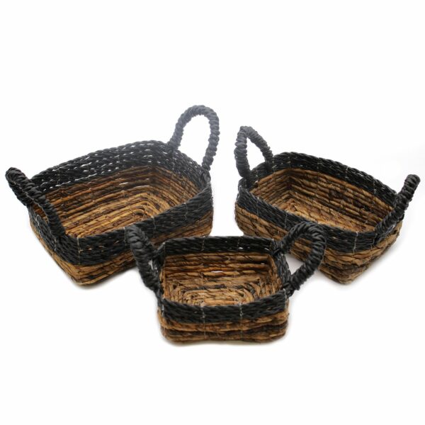 Banana Leaf & Hitam Raffia Square Basket- Set of 3 - Image 3