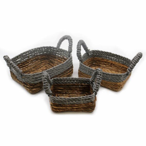 Banana Leaf & Abu-Abu Raffia Square Basket- Set of 3 - Image 5