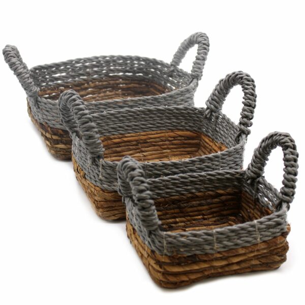 Banana Leaf & Abu-Abu Raffia Square Basket- Set of 3 - Image 6