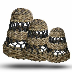 Natural Banana Leaf & Hitam Raffia Lamp Shades - Set of 3