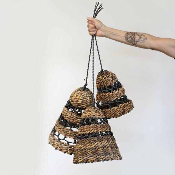 Natural Banana Leaf & Hitam Raffia Lamp Shades - Set of 3 - Image 4
