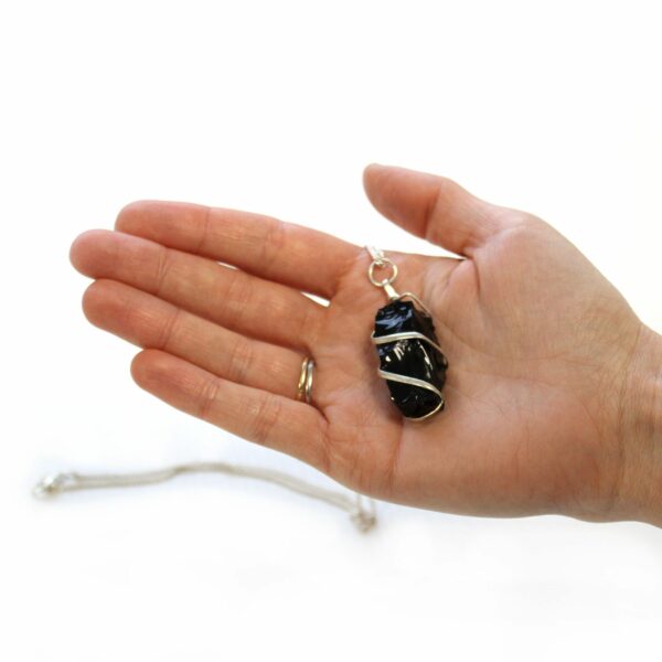 Cascade Wrapped Gemstone Necklace - Rough Black Onyx - Image 4